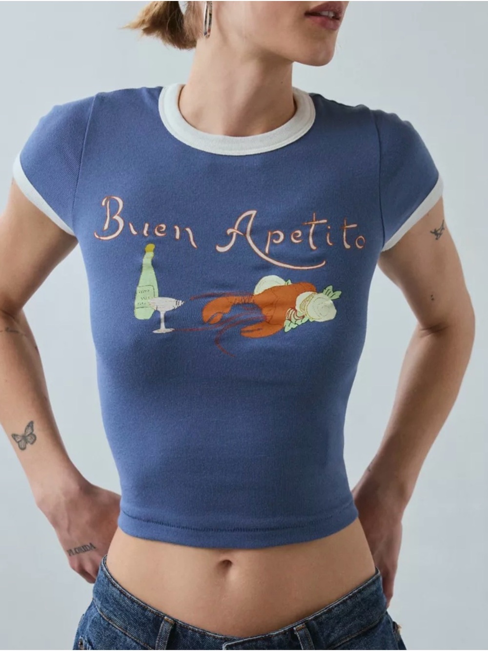 Urban Outfitters BDG Too Perfect Buen Apetito Graphic Ringer Baby Tee Cropped XL